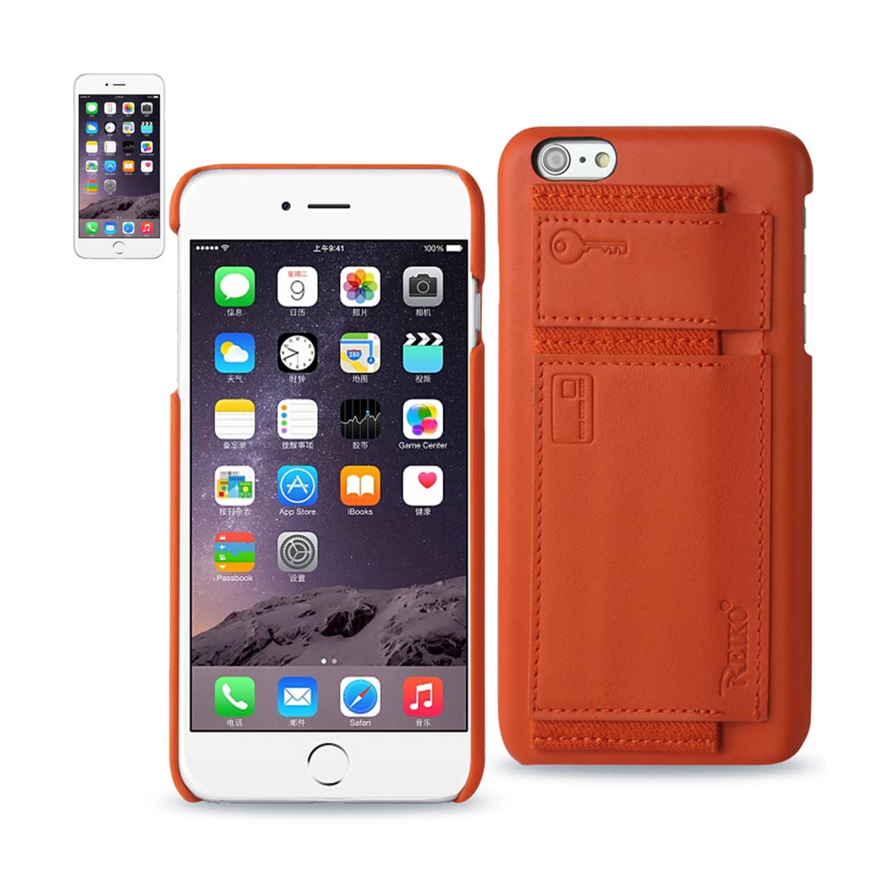 Case Protection Genuine Leather RFID Key Holder iPhone 6 Tangerine Color