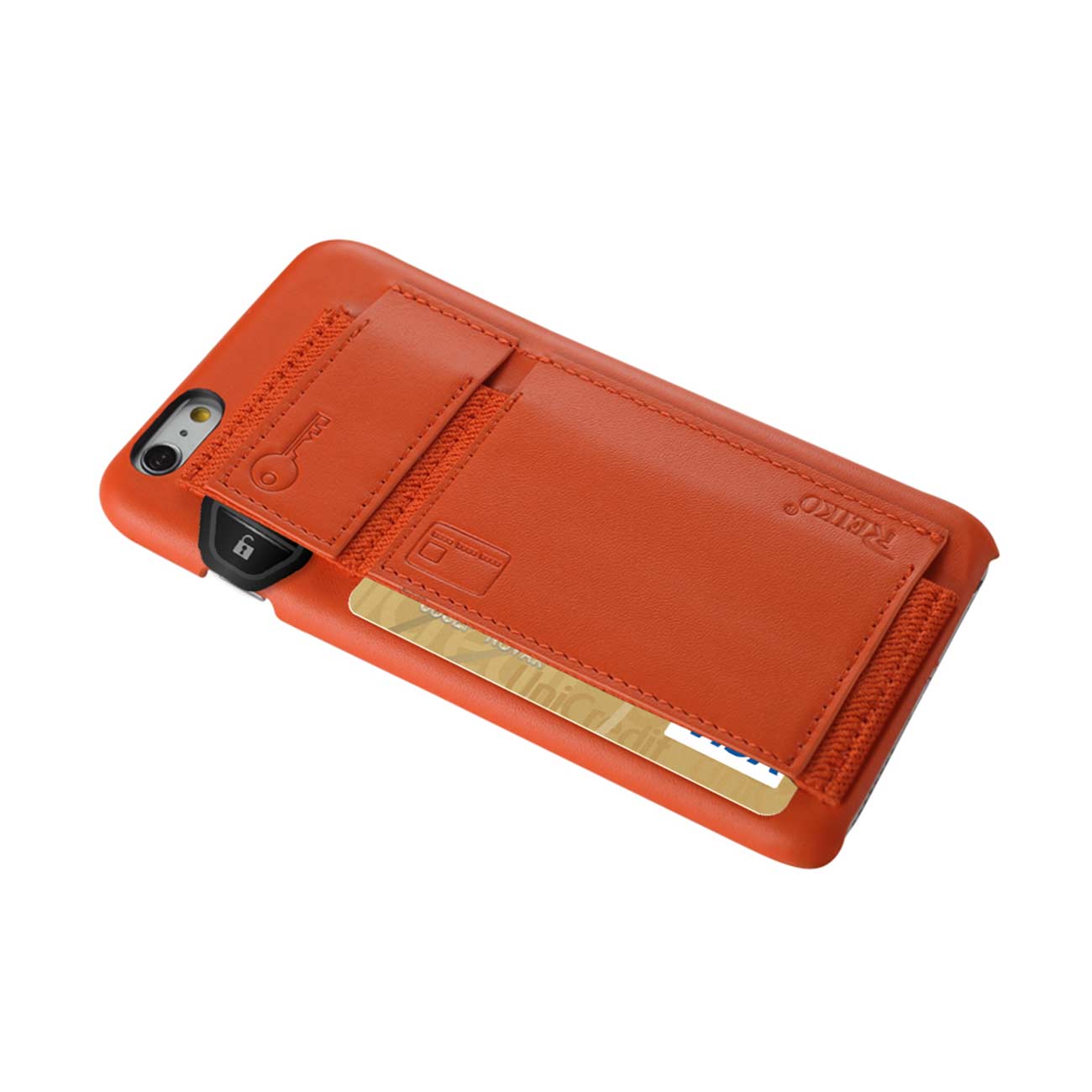 Case Protection Genuine Leather RFID Key Holder iPhone 6 Tangerine Color