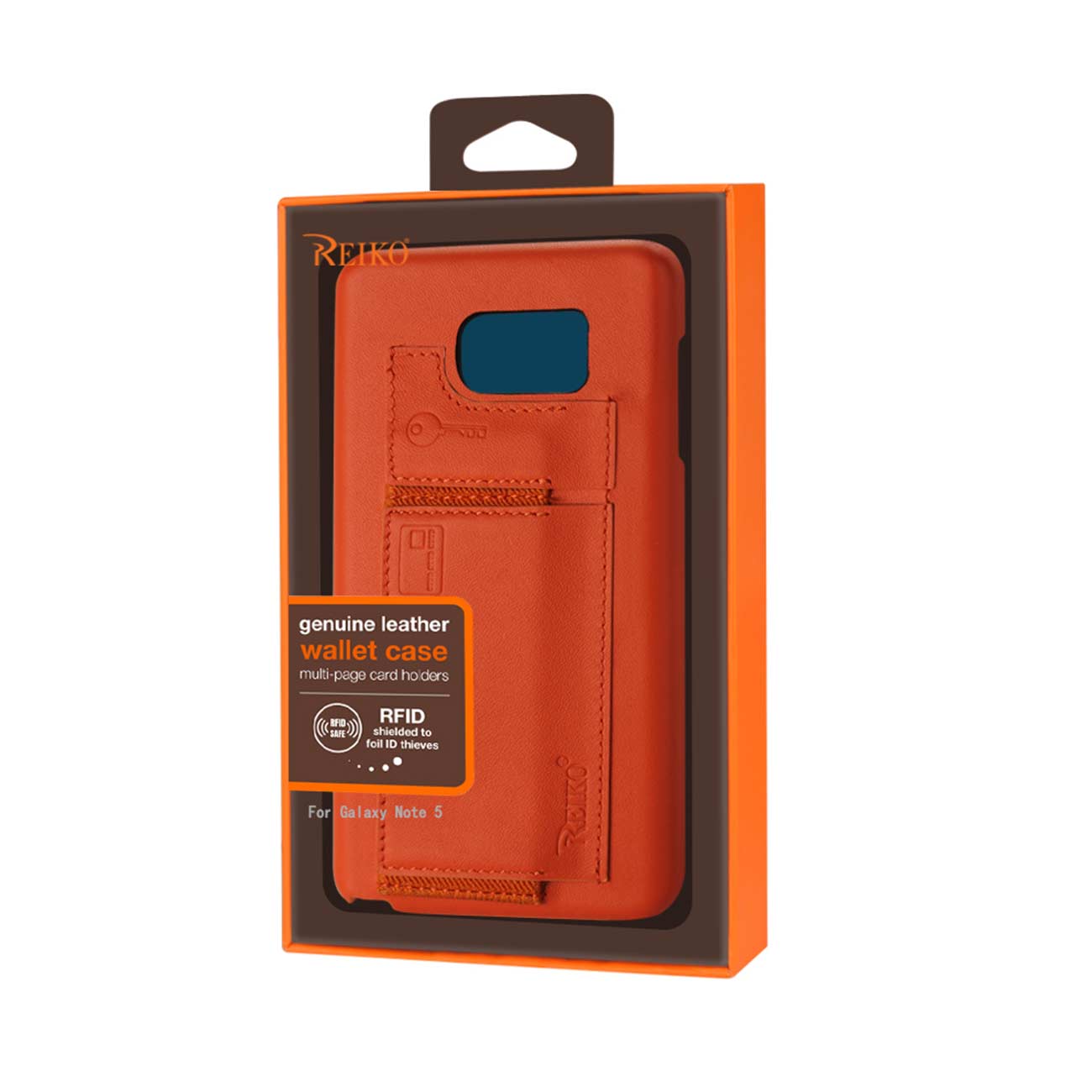 Samsung Galaxy Note 5 Rfid Genuine Leather Case Protection And Key Holder In Tangerine