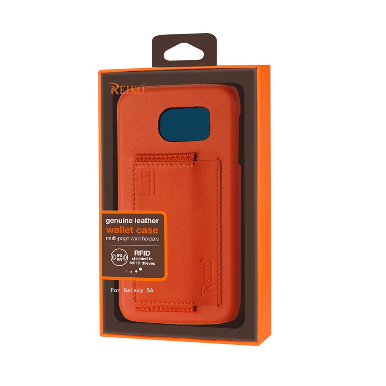 Samsung Galaxy S6 Rfid Genuine Leather Case Protection And Key Holder In Tangerine