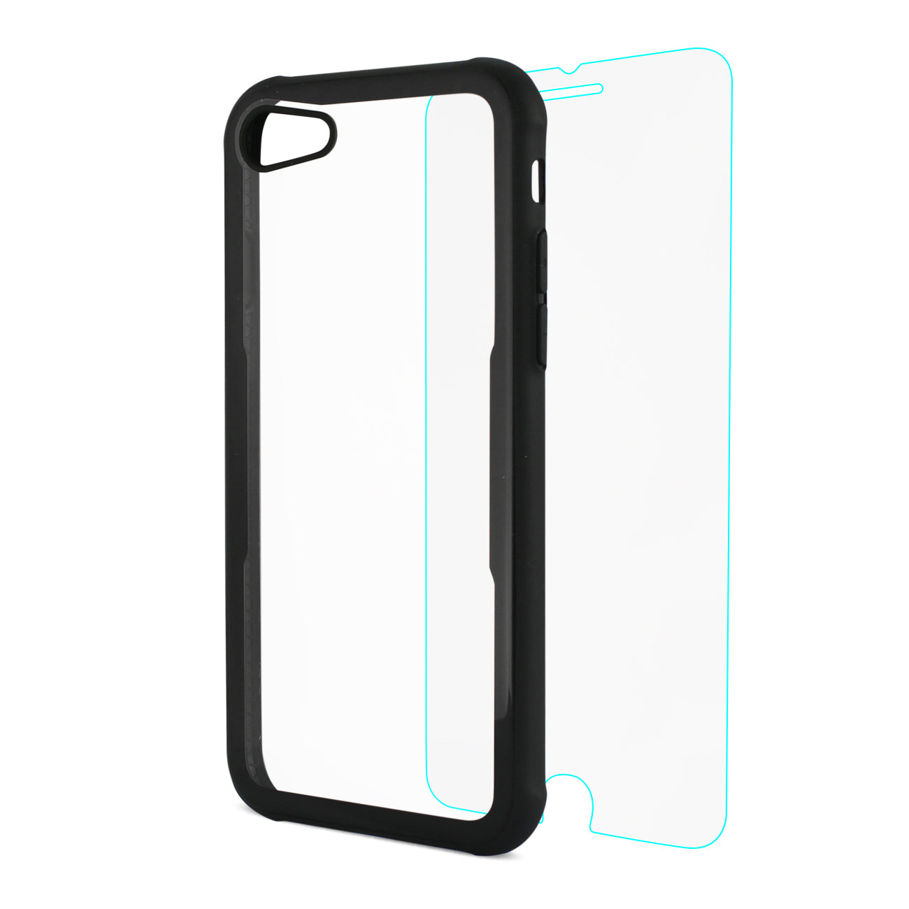 iPhone 7/8/SE2 Hard Glass TPU Case With Tempered Glass Screen Protector In Clear Black
