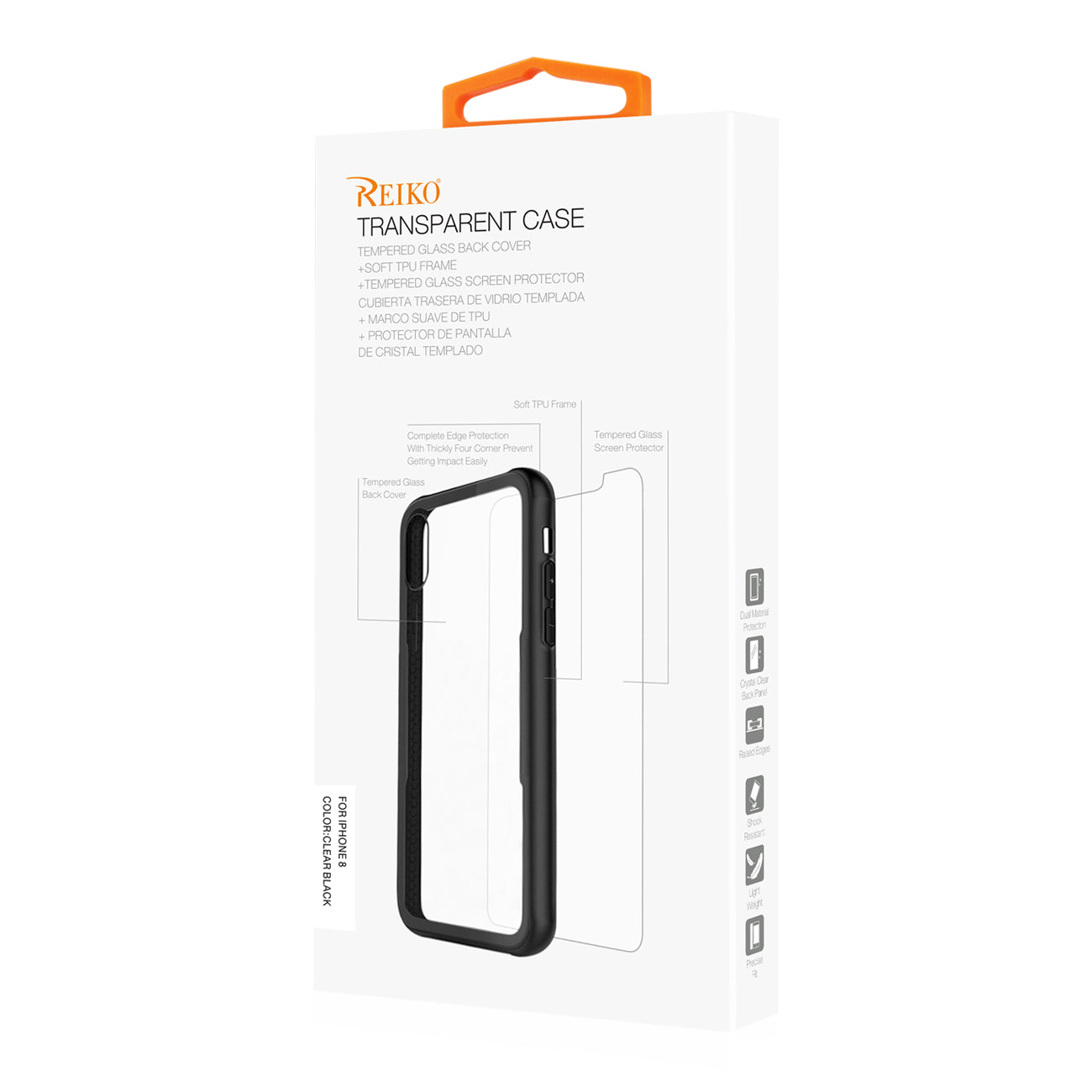 Reiko iPhone 7/8/SE2 Hard Glass TPU Case With Tempered Glass Screen Protector In Clear Black