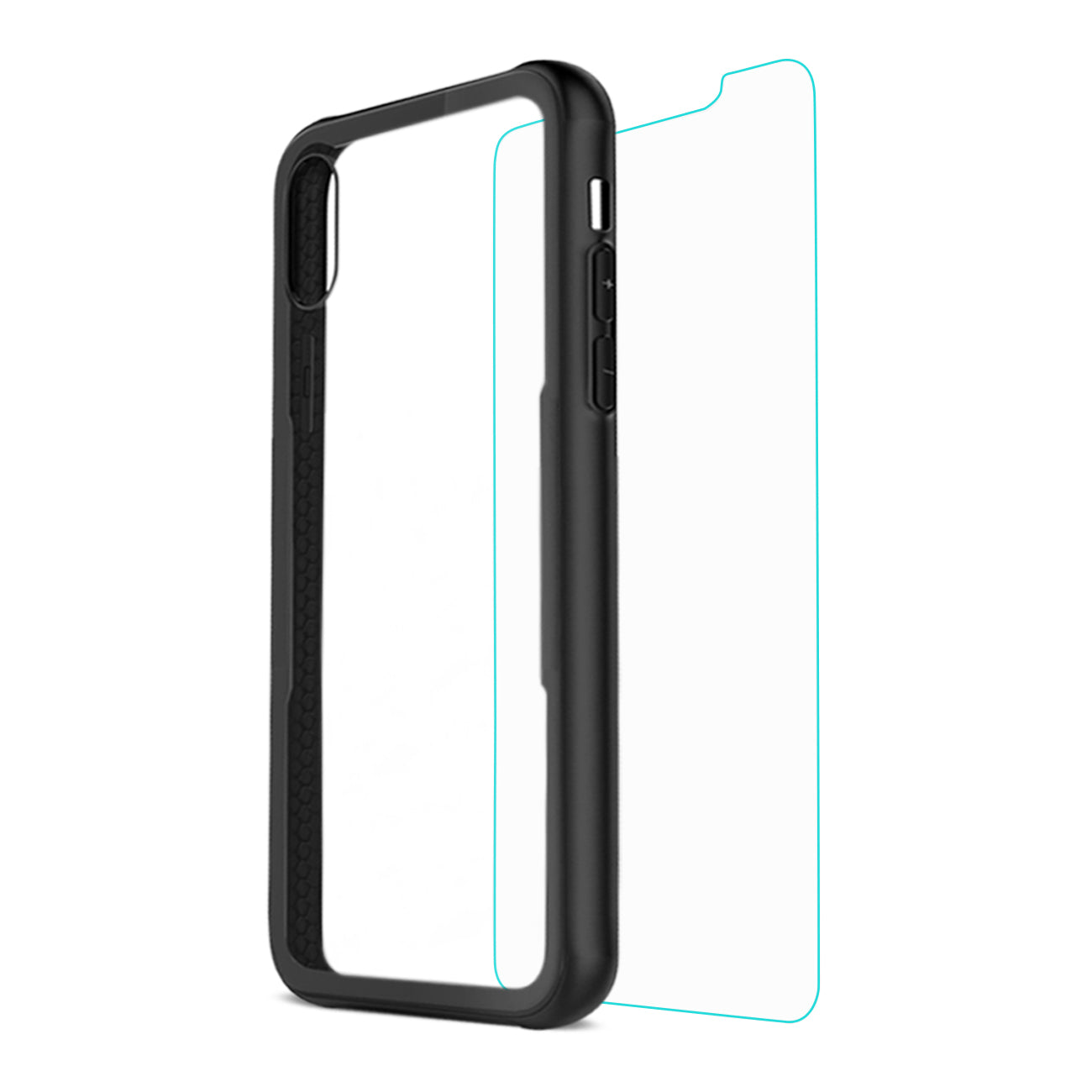 Reiko iPhone X/iPhone XS Hard Glass TPU Case With Tempered Glass Screen Protector In Clear Black