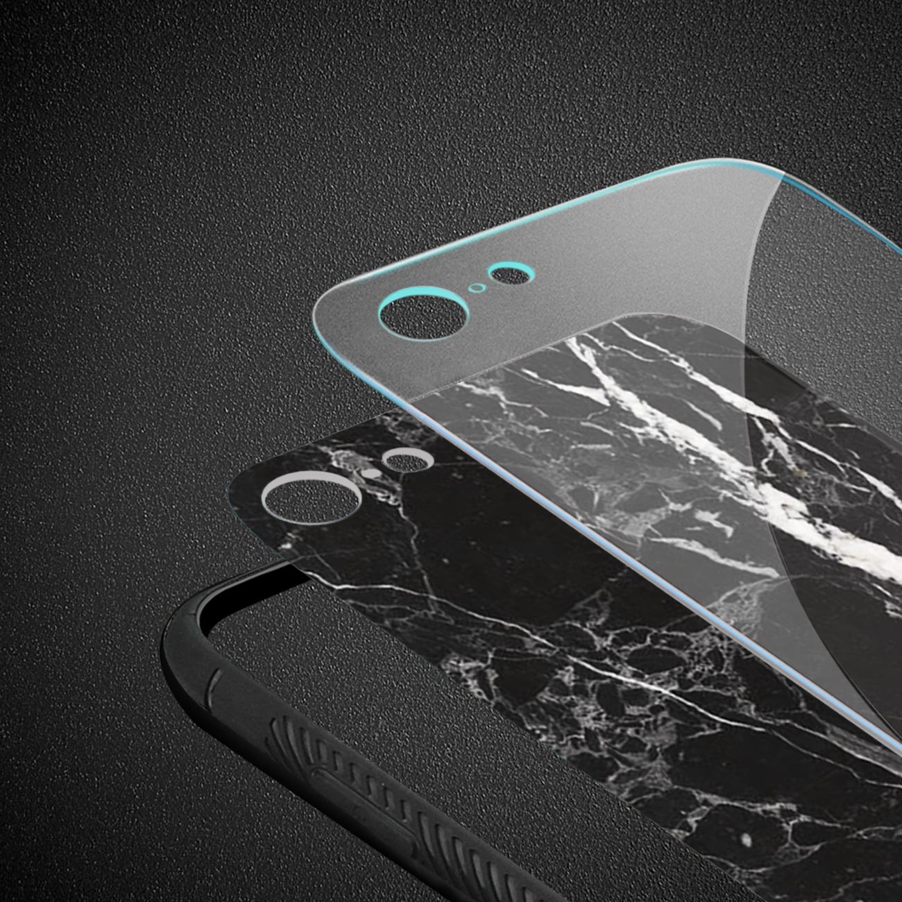 iPhone 7/8/SE2 Hard Glass Design TPU Case With Black Marble