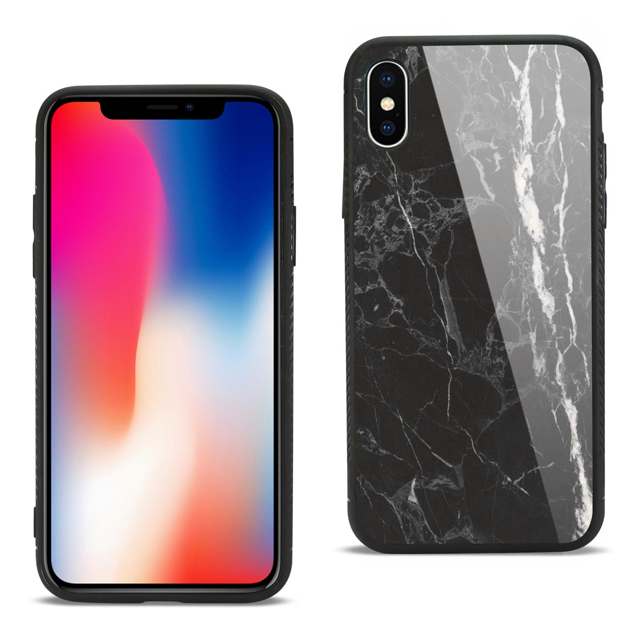 iPhone X/iPhone XS Hard Glass Design TPU Case With Black Marble