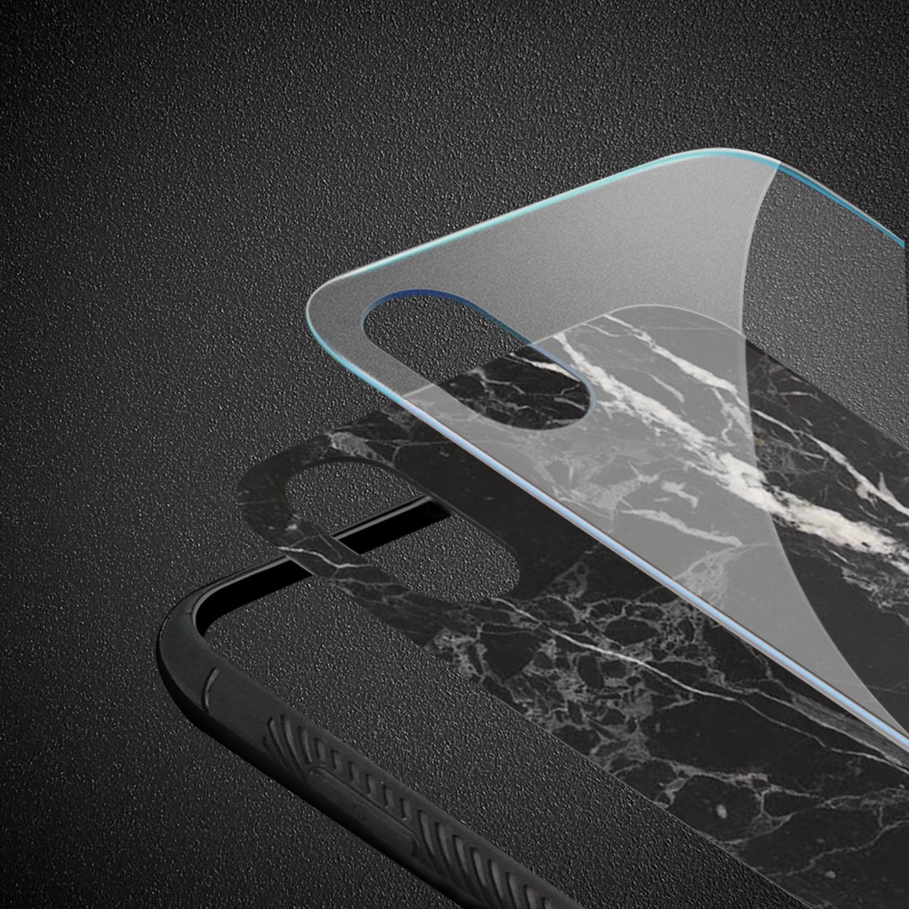 iPhone X/iPhone XS Hard Glass Design TPU Case With Black Marble