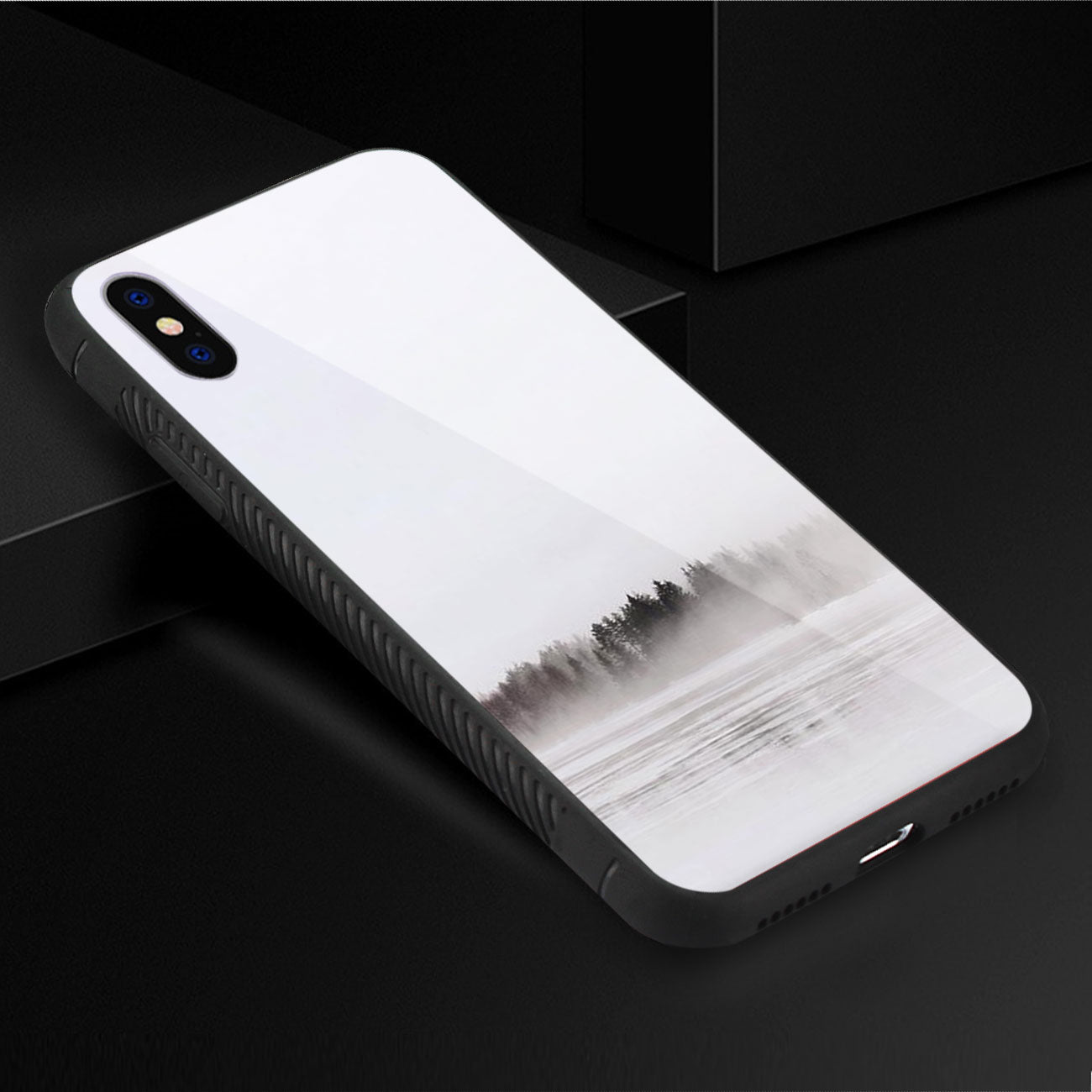 iPhone X/iPhone XS Hard Glass Design TPU Case With Lake Scene