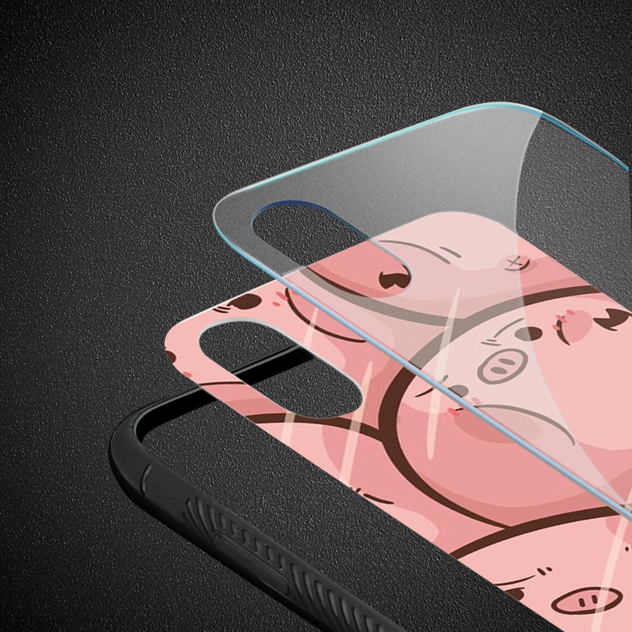iPhone X/iPhone XS Hard Glass Design TPU Case With Pink Pig Faces