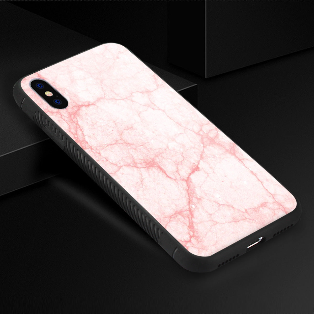 iPhone X/iPhone XS Hard Glass Design TPU Case With Pink Marble