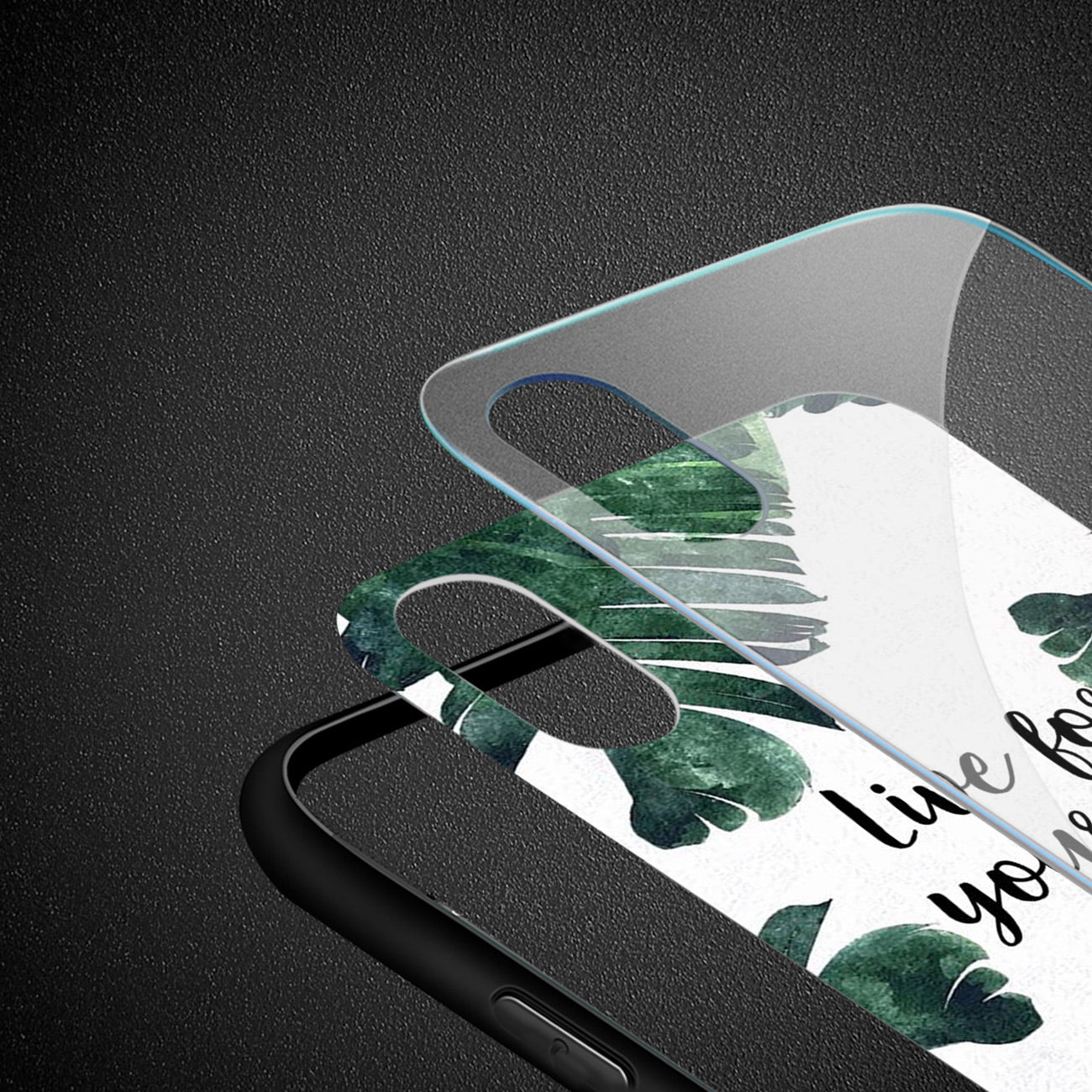 Case TPU Hard Glass Leaves Design Reiko iPhone X