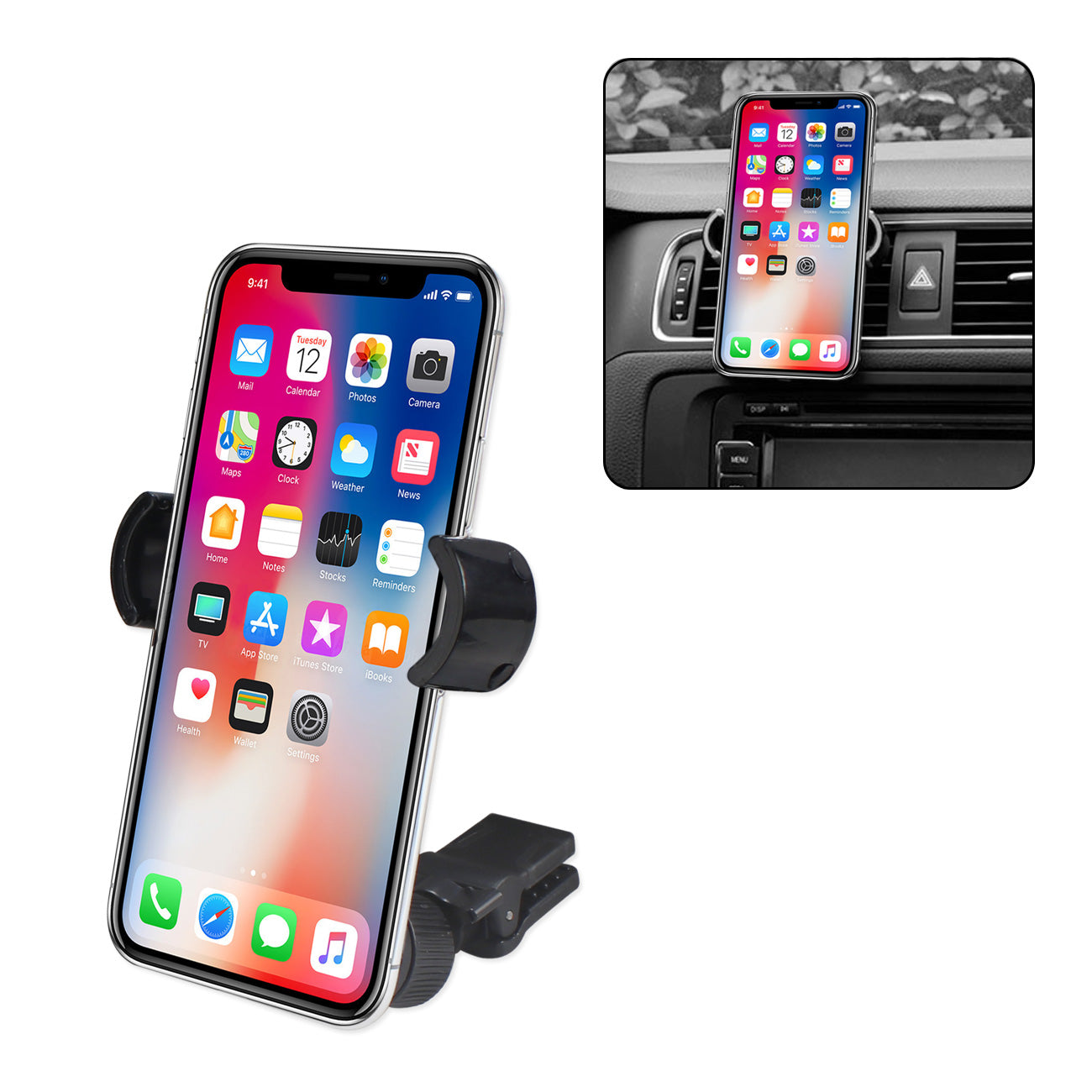 Reiko Universal Cell Phone Air Vent Car Mount Holder Cradle In Black