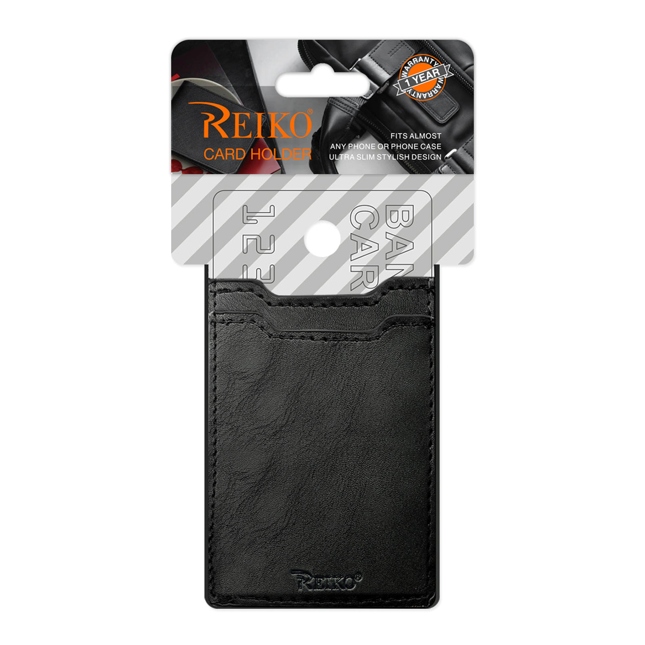Leather Adhesive Pocket Card Holder with Two Slots In Black