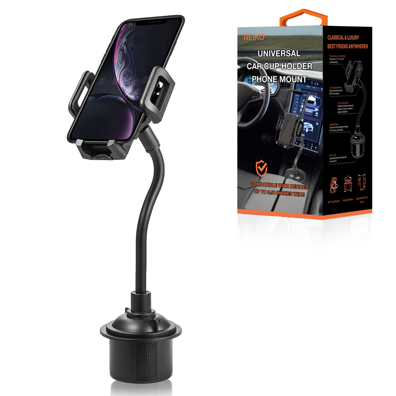 Car Cup Holder Durable Universal Mount Accessories 360° Adjustable For Mobile Phones Or GPS Black Color