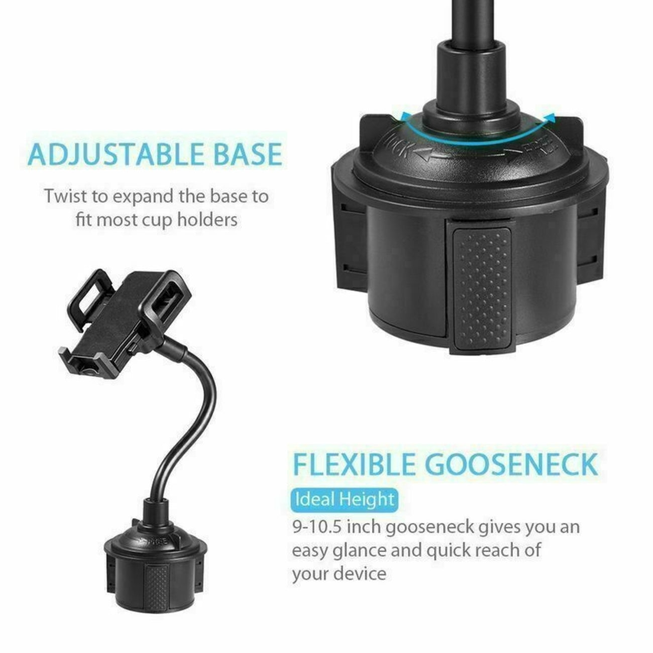 Car Cup Holder Durable Universal Mount Accessories 360° Adjustable For Mobile Phones Or GPS Black Color