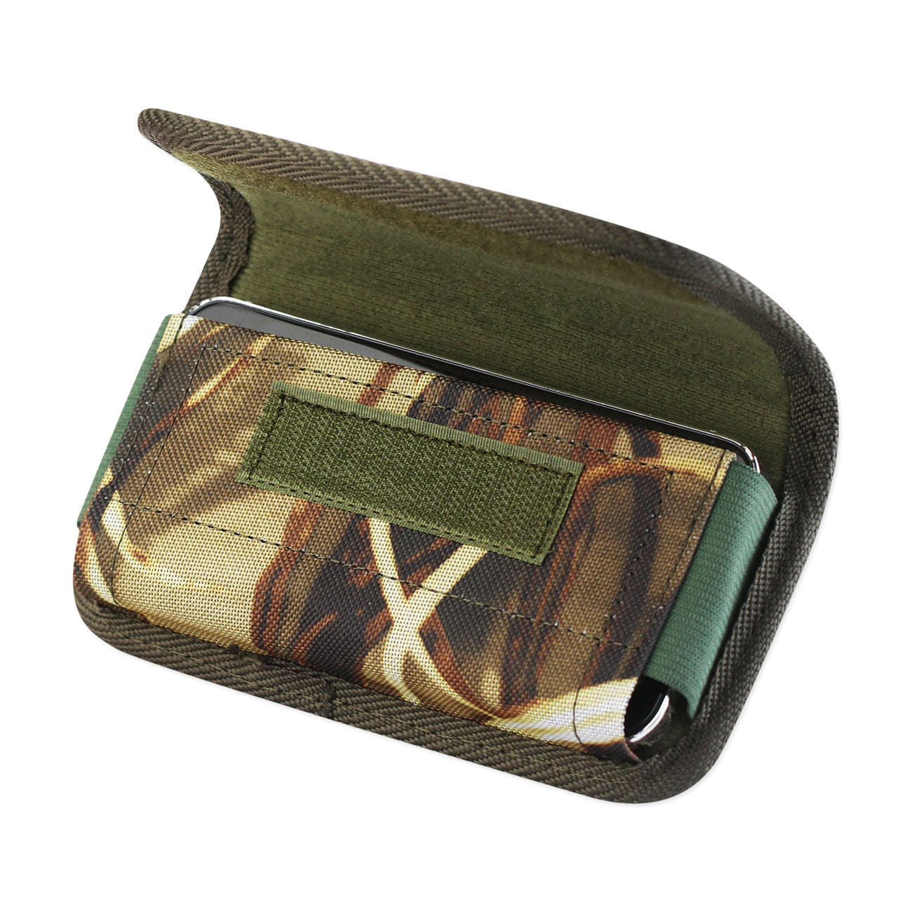 Horizontal Rugged Pouch/Phone Holster With Velcro And Metal Belt Clip In Camouflage