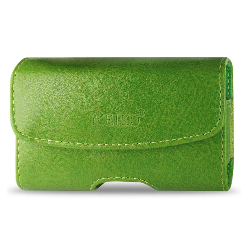 Pouch/ Phone Holster Leather Horizontal With Sewing Stitches Green Color