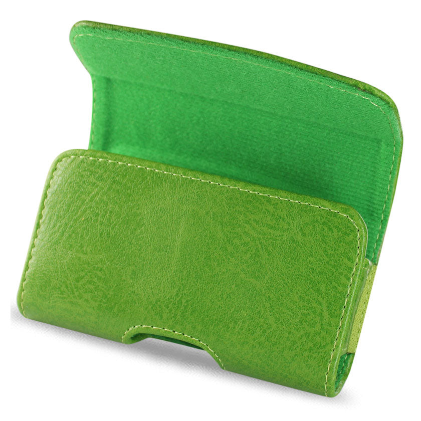 Pouch/ Phone Holster Leather Horizontal With Sewing Stitches Green Color