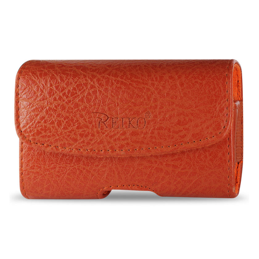 Pouch/ Phone Holster Leather Horizontal With Sewing Stitches Orange Color