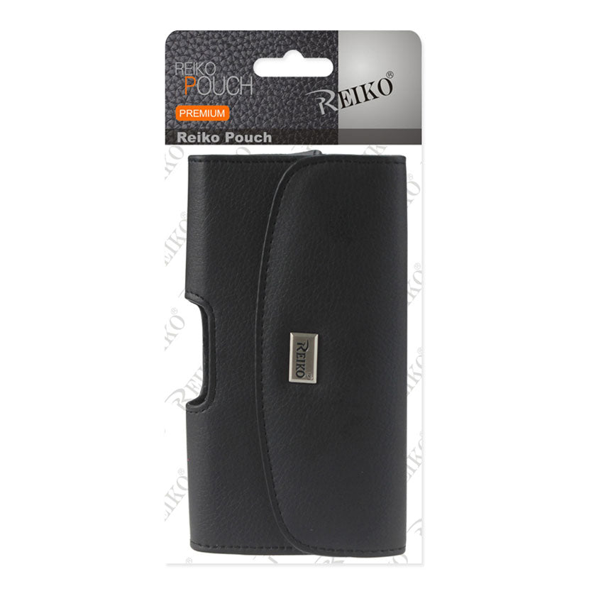 Pouch/ Phone Holster Leather Horizontal Magnetic Clasp Metal Logo Black Color