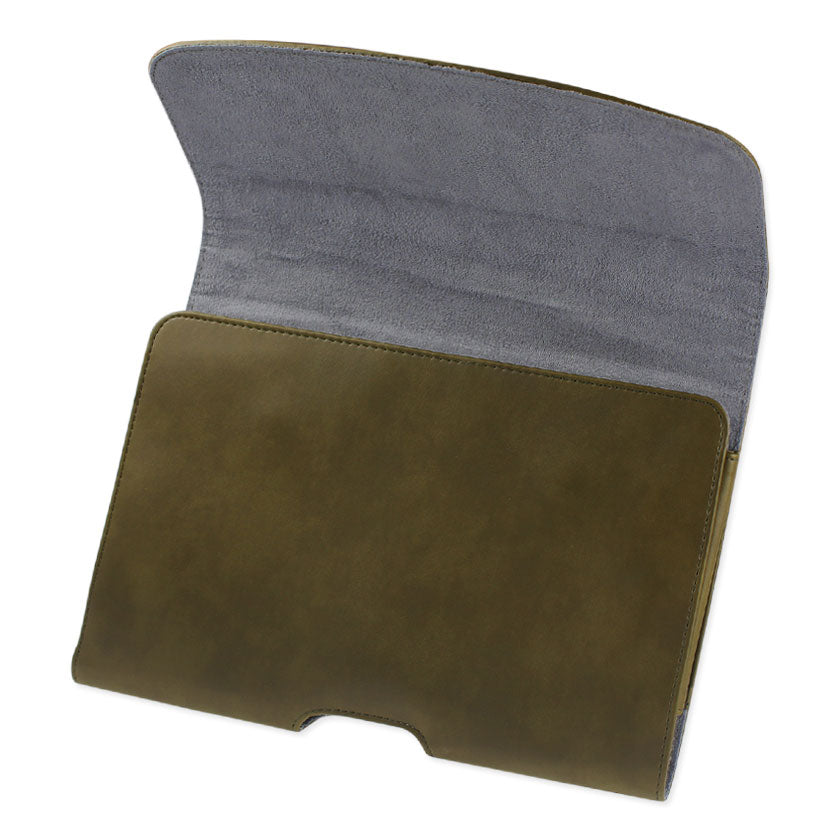 SMooth Horizontal Leather Pouch In Army Green
