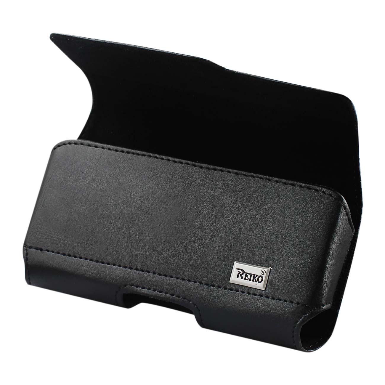 Pouch/ Phone Holster Leather Horizontal With Z Lid Pattern Metal Logo Black Color