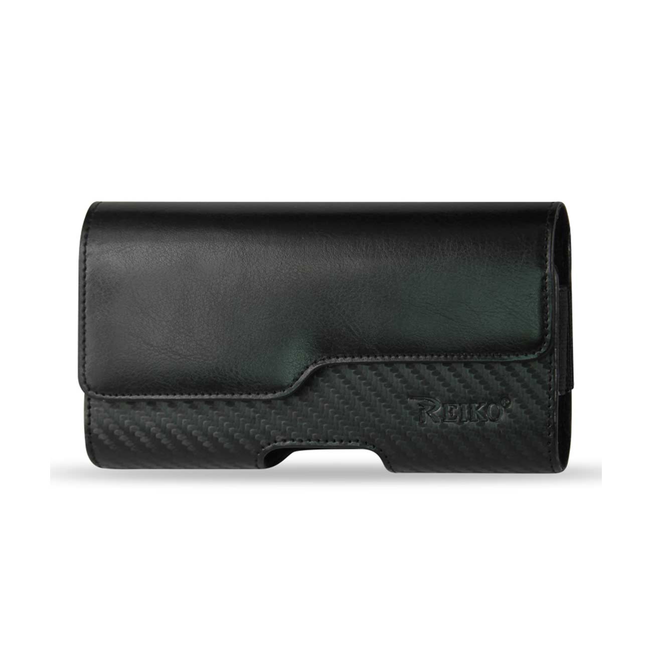 Pouch/ Phone Holster Leather Horizontal Z Lid Braided Pattern Black Color In Poly Bag Packaging