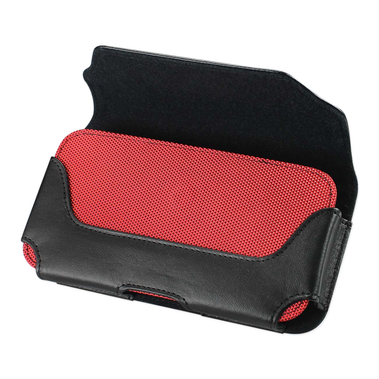 Pouch/ Phone Holster Leather Horizontal With Red Bee Nest Interior Black Color In Cardboard Packaging