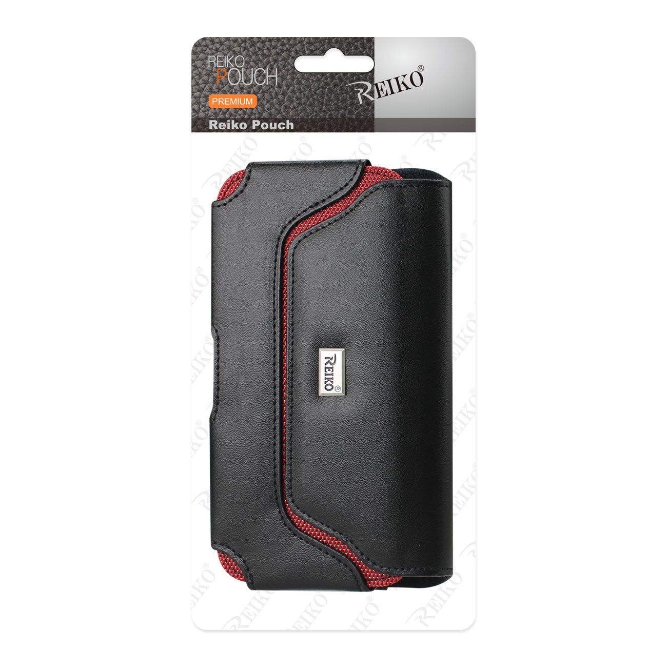 Pouch/ Phone Holster Leather Horizontal With Red Bee Nest Interior Black Color In Cardboard Packaging