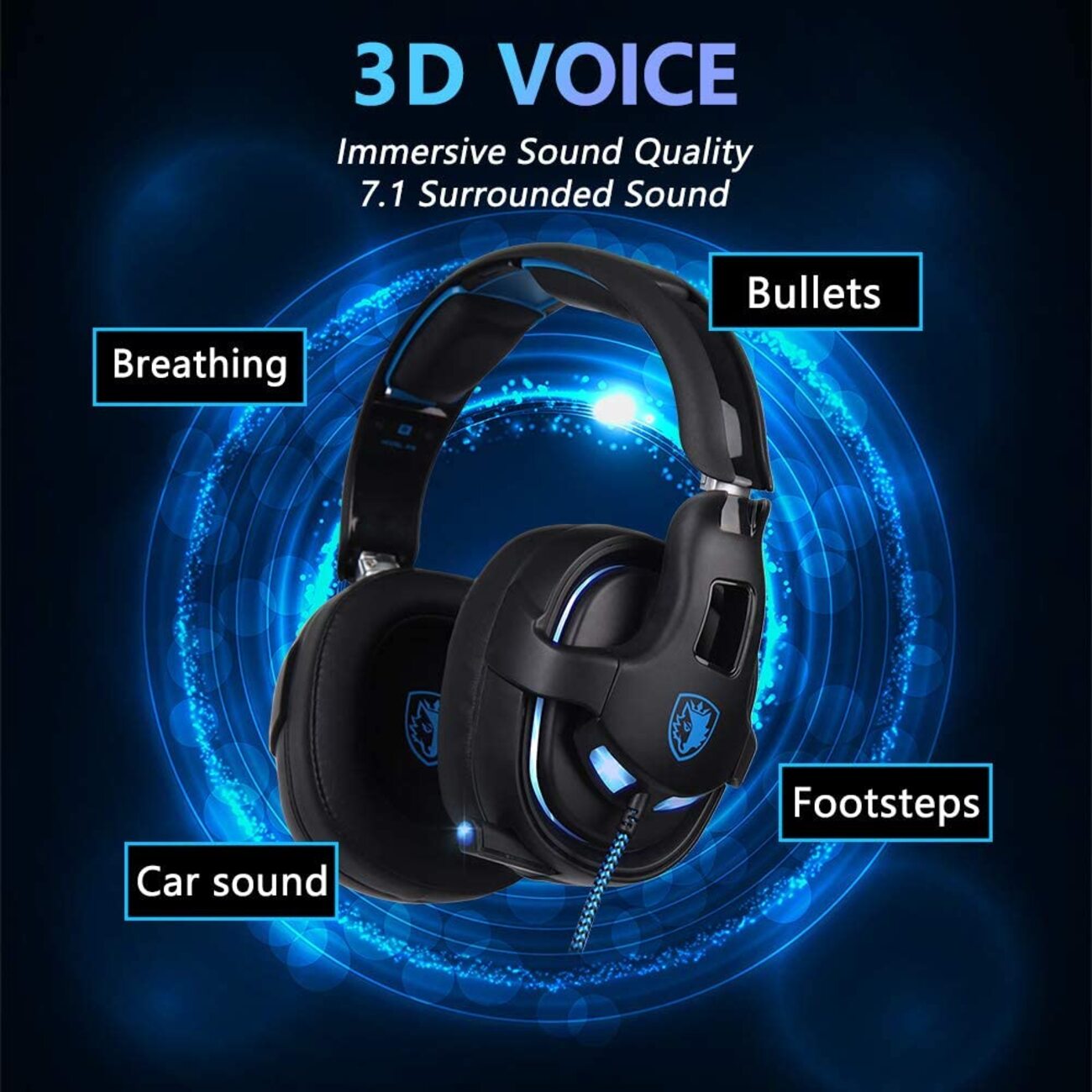Headphones Gaming Headset USB Over-Ear Stereo With Microphone EQ Bass Boost Button