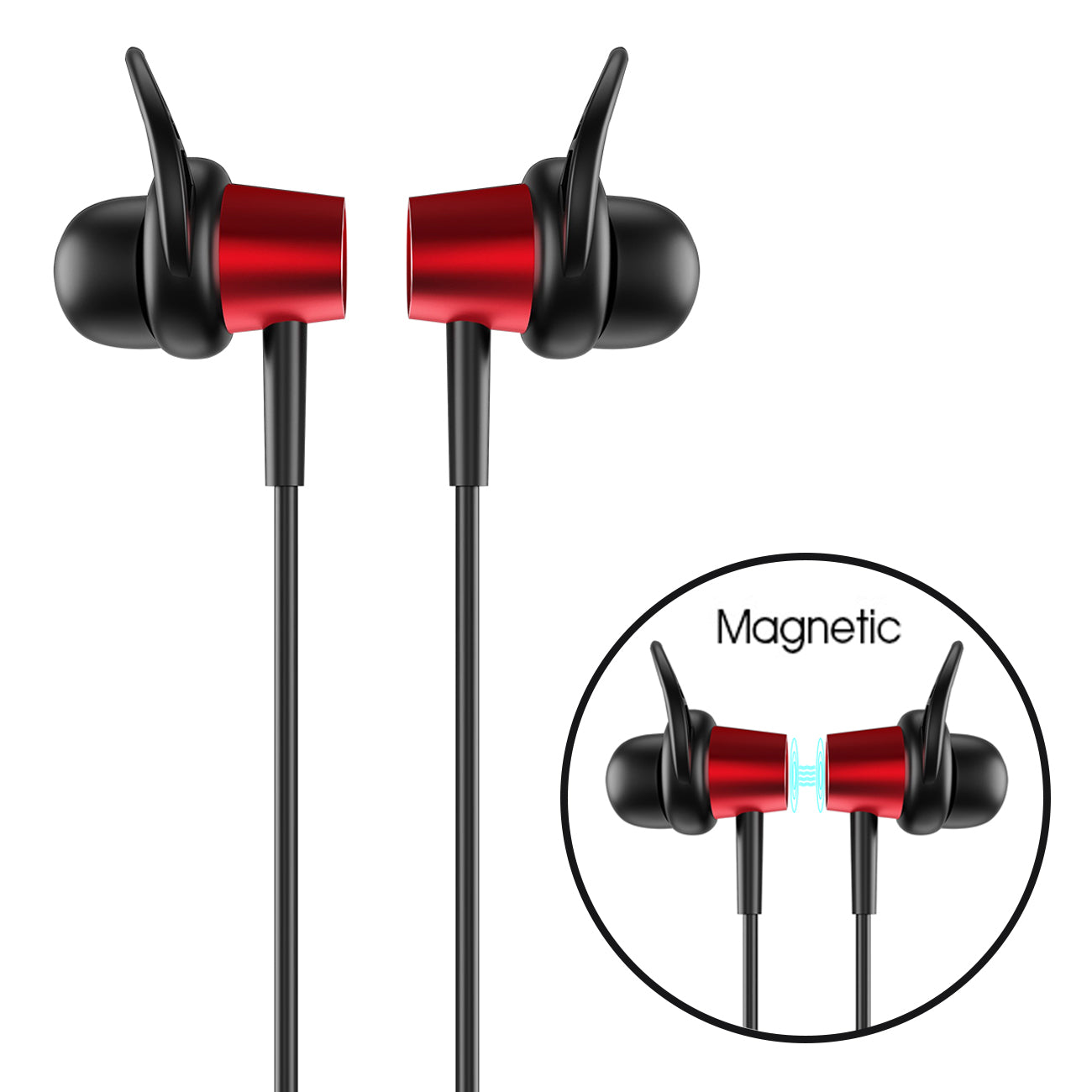 Earphone Headset Magnetic Bluetooth With Mic Red Color
