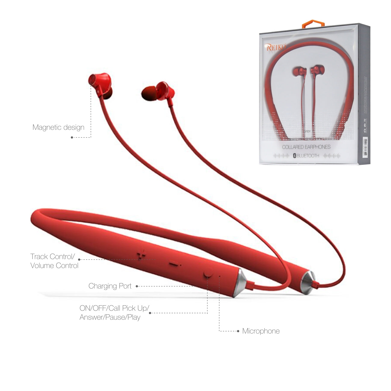 Earphones Bluetooth Universal Reiko Red Color