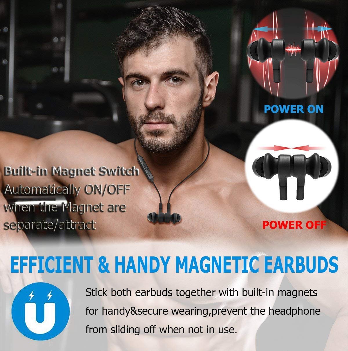 Wireless Sport Earphones with Magnetic Controlled Switch In Red