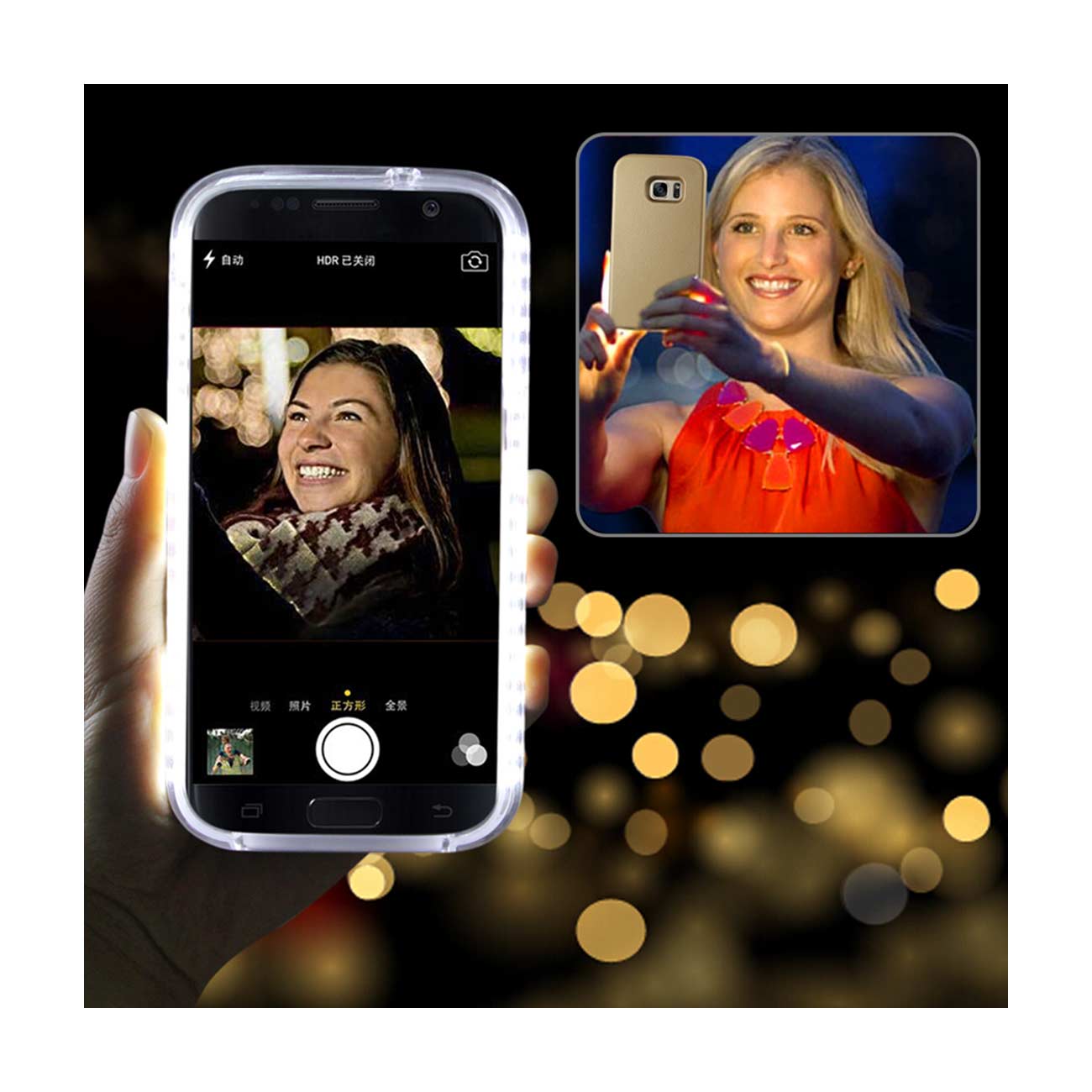 SAMSUNG GALAXY S7 LED SELFIE LIGHT UP ILLUMINATED CASE IN GOLD