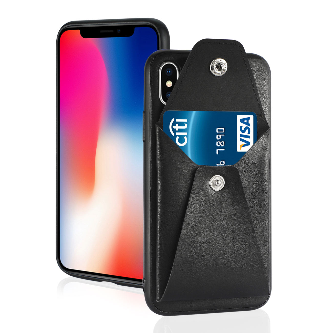 iPhone X/iPhone XS Durable Leather Protective Case With Back Pocket In Black