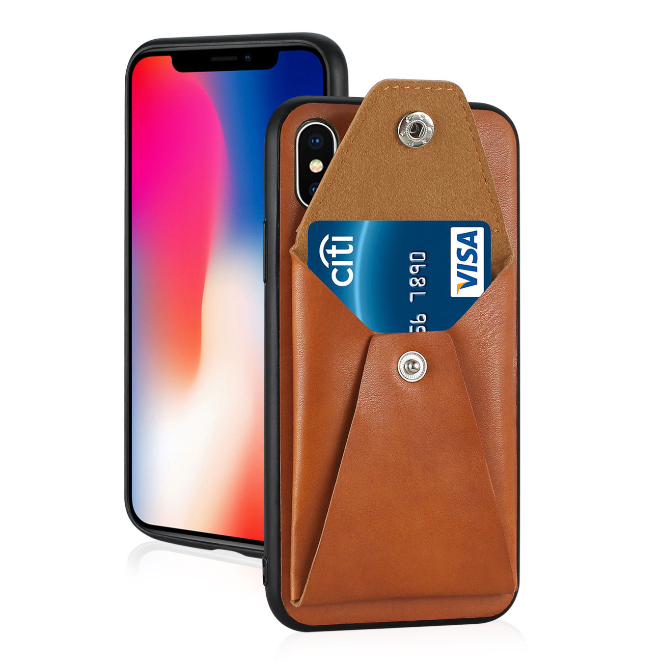 iPhone X/iPhone XS Durable Leather Protective Case With Back Pocket In Brown