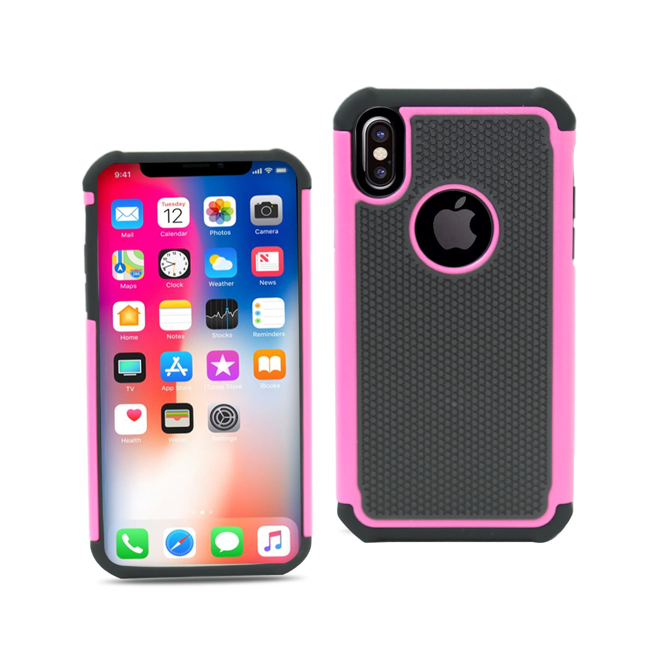 iPhone X Hybrid Dual Layer Protective Case In Hot Pink