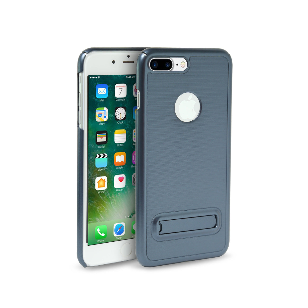 Case Metal Brushed Texture With Kickstand iPhone 7 Plus/ 8 Plus Blue Color