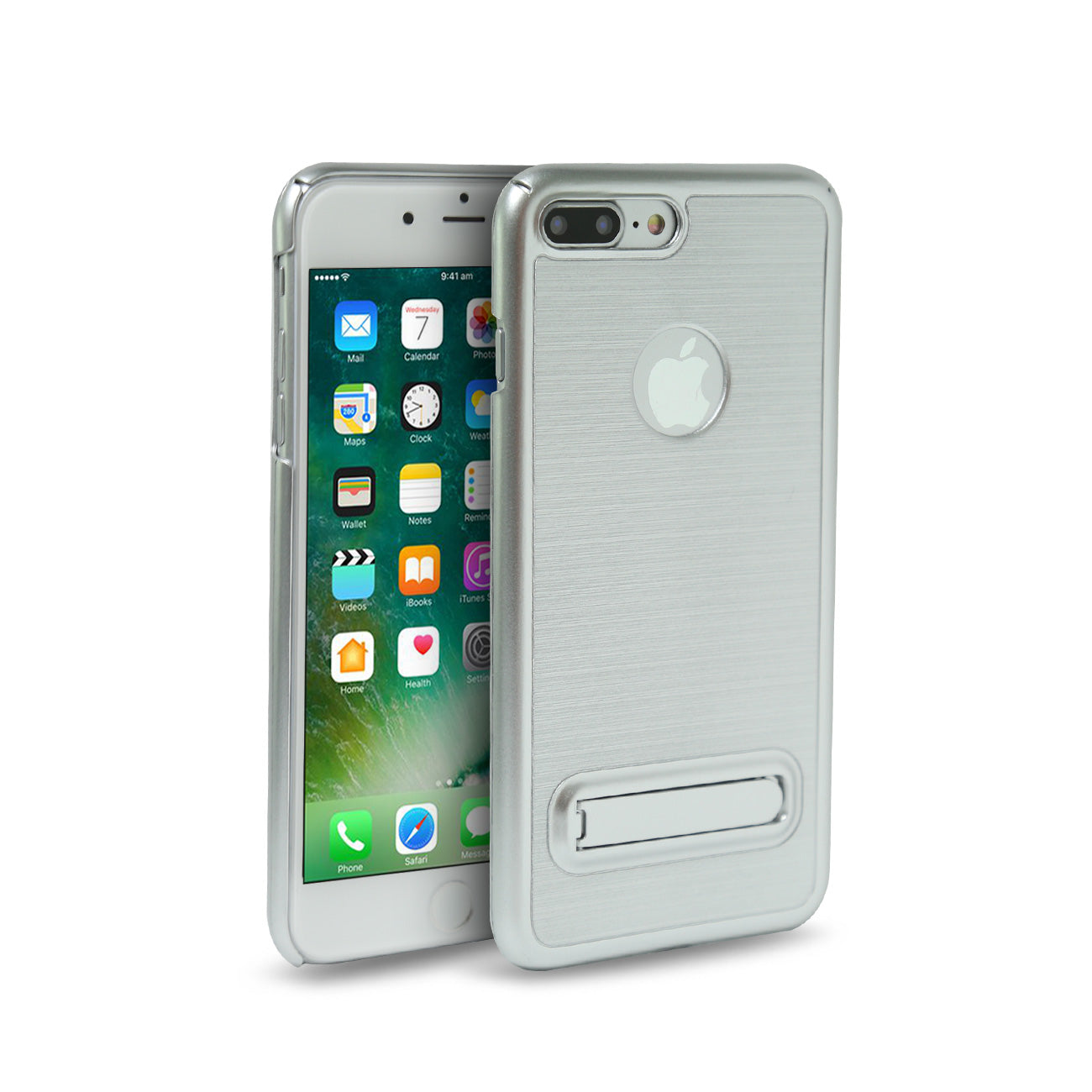 Case Metal Brushed Texture With Kickstand iPhone 7 Plus/ 8 Plus Silver Color