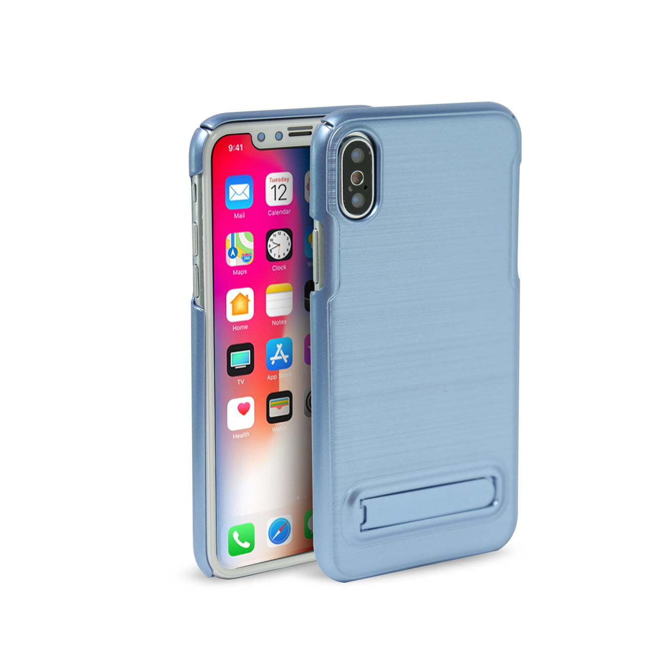 iPhone X Metal Brushed Texture Case With Kickstand In Blue