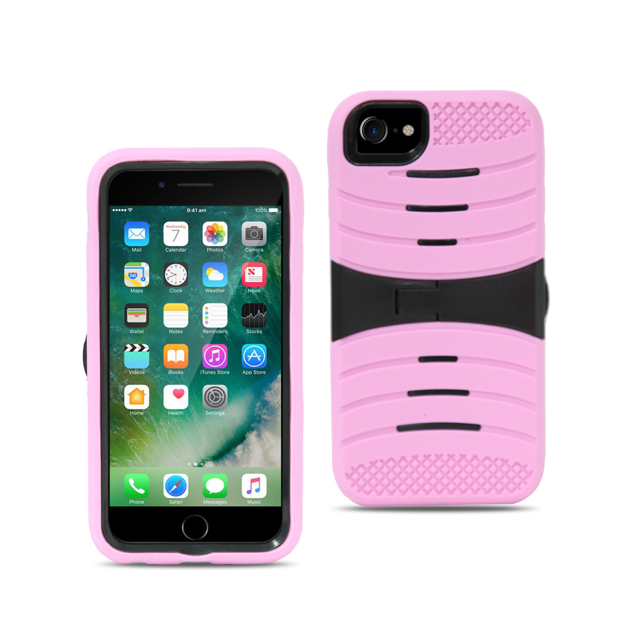 Case Protective Hybrid Dual Layer With Kick-Stand iPhone 7/ 8/ SE2 Pink Color