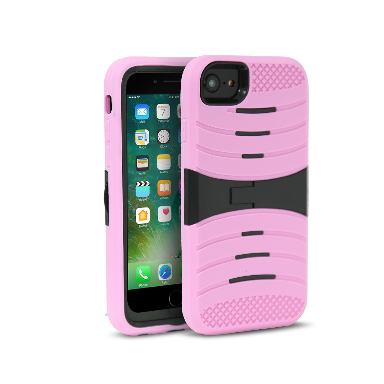 Case Protective Hybrid Dual Layer With Kick-Stand iPhone 7/ 8/ SE2 Pink Color