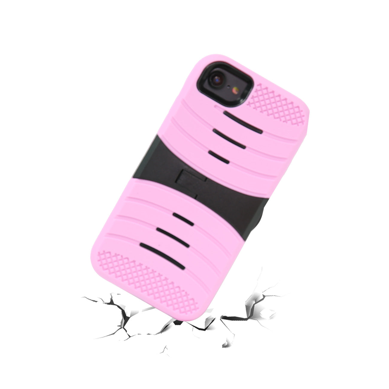 Case Protective Hybrid Dual Layer With Kick-Stand iPhone 7/ 8/ SE2 Pink Color