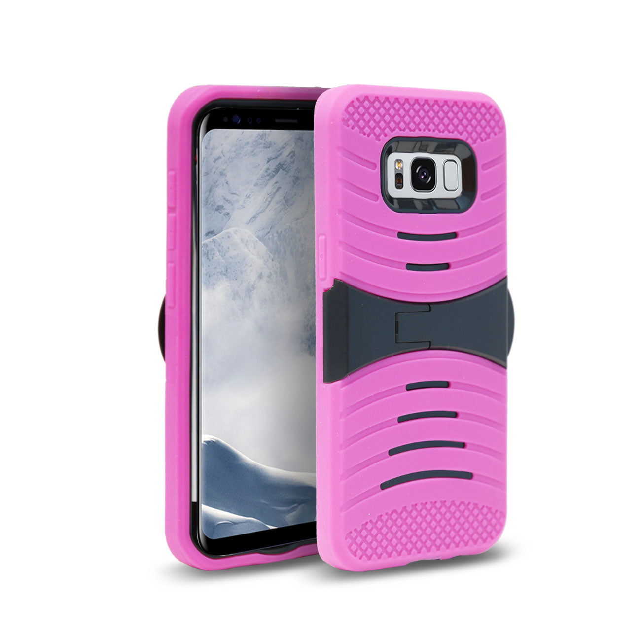 Case Protective Hybrid Dual Layer Kick-Stand Samsung Galaxy S8 Edge/ S8 Plus Hot Pink Color.