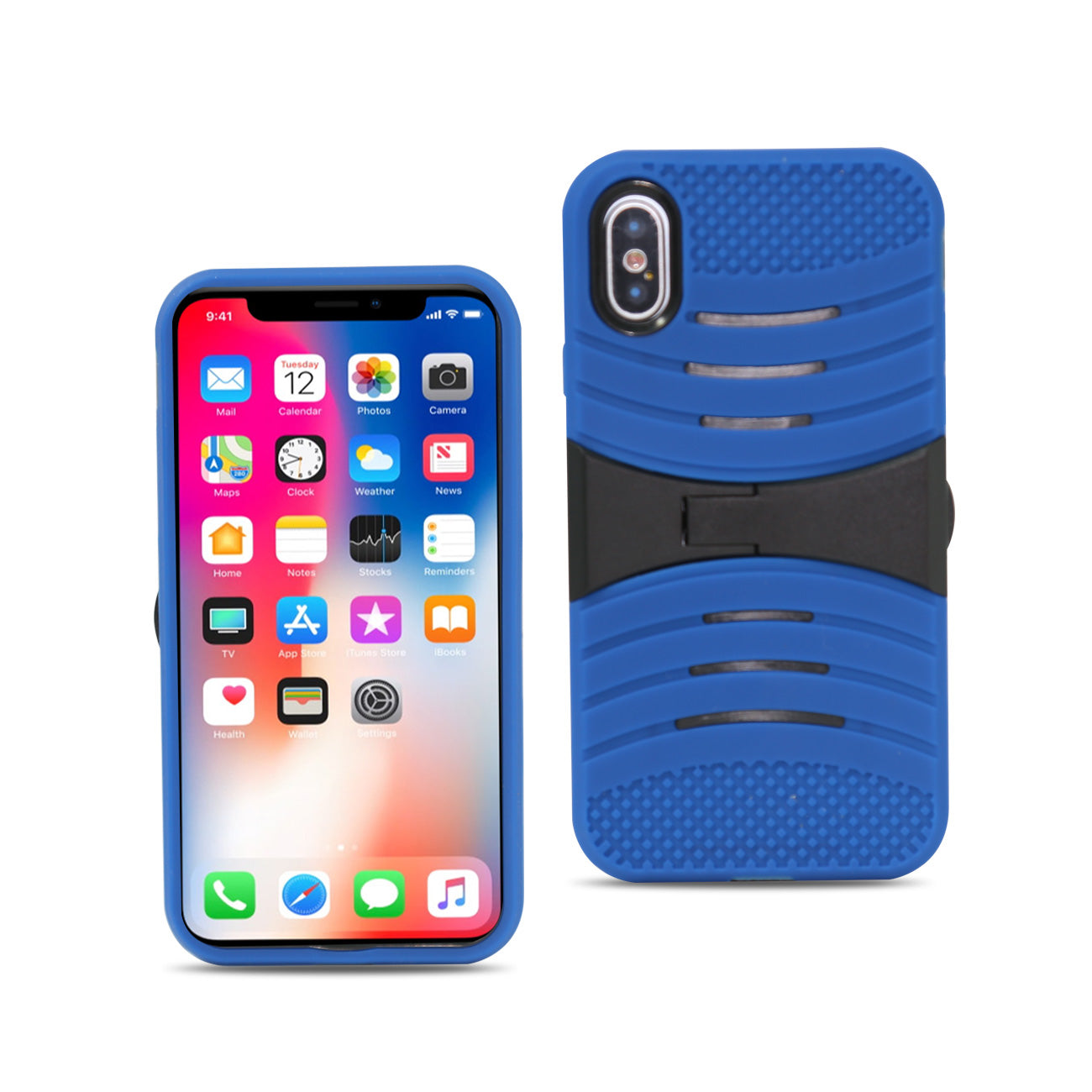 Case Protective Hybrid Dual Layer With Kick-Stand iPhone X Blue Color