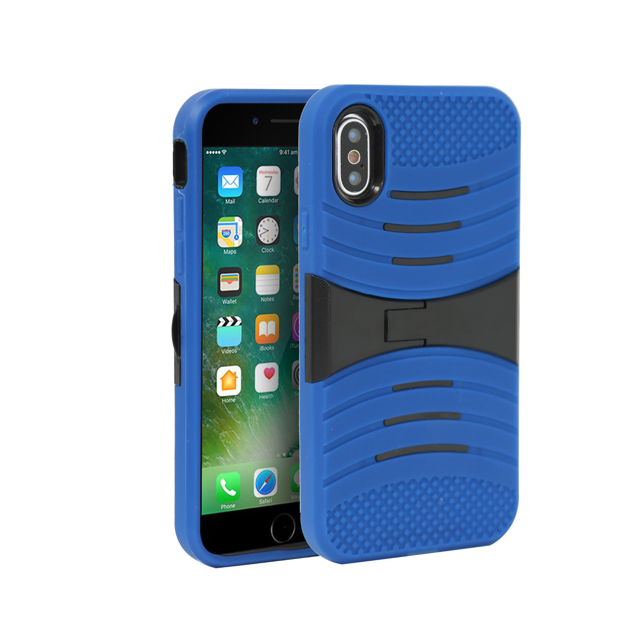 Case Protective Hybrid Dual Layer With Kick-Stand iPhone X Blue Color