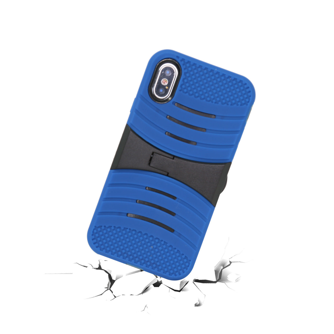 Case Protective Hybrid Dual Layer With Kick-Stand iPhone X Blue Color
