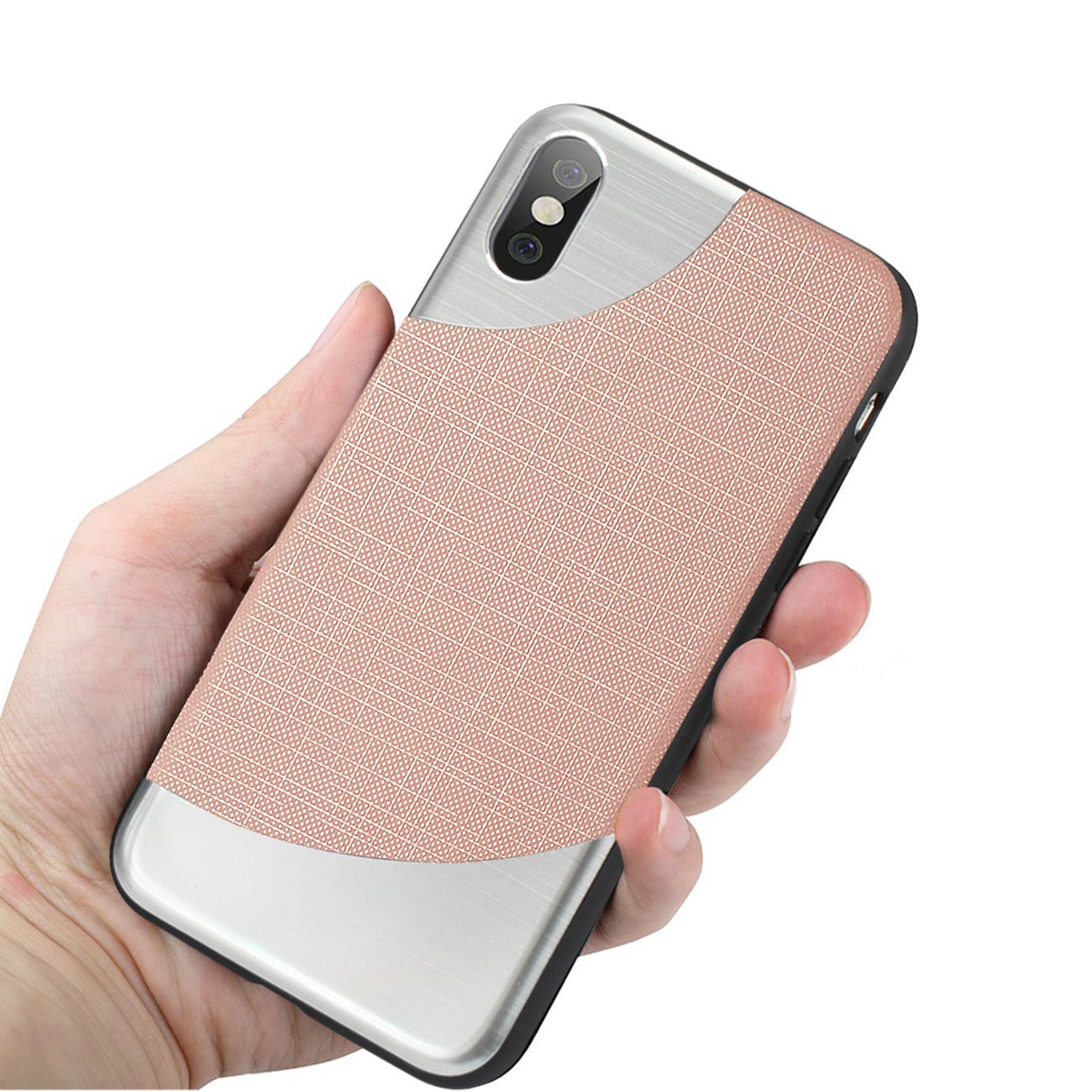 iPhone X Slim Case Protective Luxury Brushed Metal And Nanmu Cloth Pattern Elegant Fashion Style