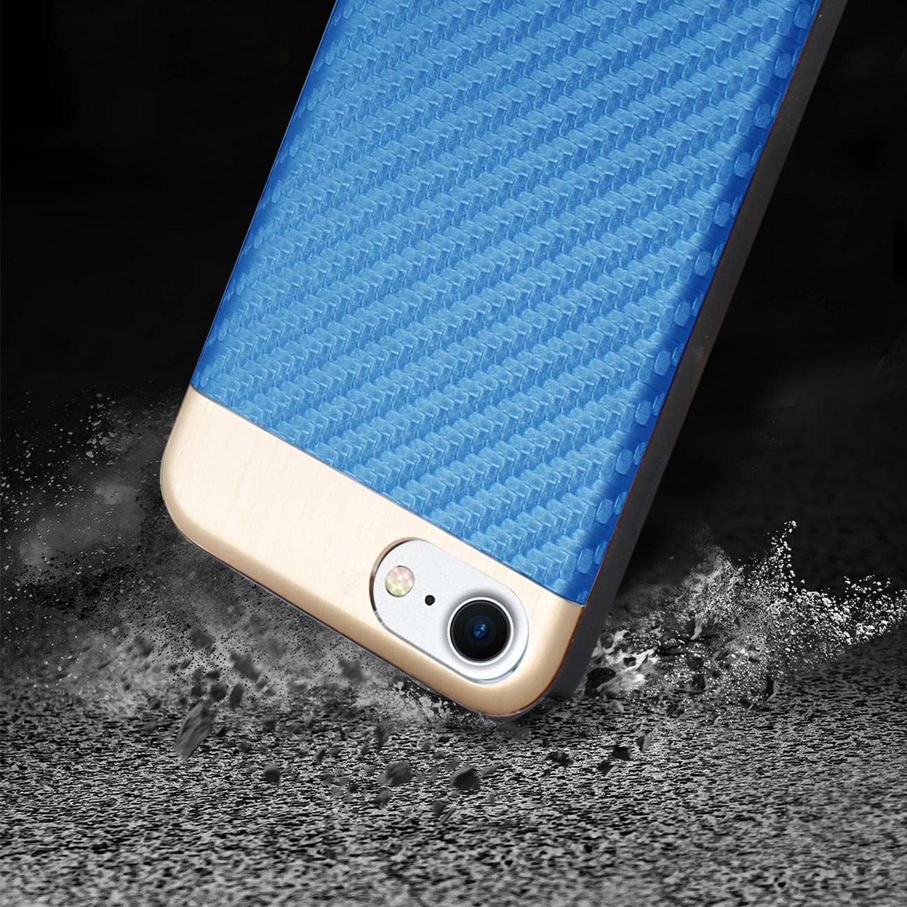 Cover Brushed Aluminum Metal Carbon fiber Style iPhone 7/ 8/ SE2 Blue Color