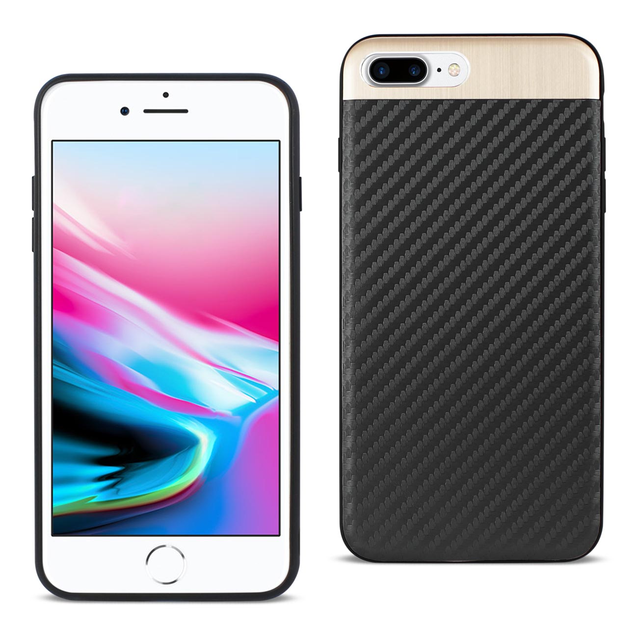 Cover Brushed Aluminum Metal Carbon Fiber Style iPhone 8/ 7 Plus Black Color