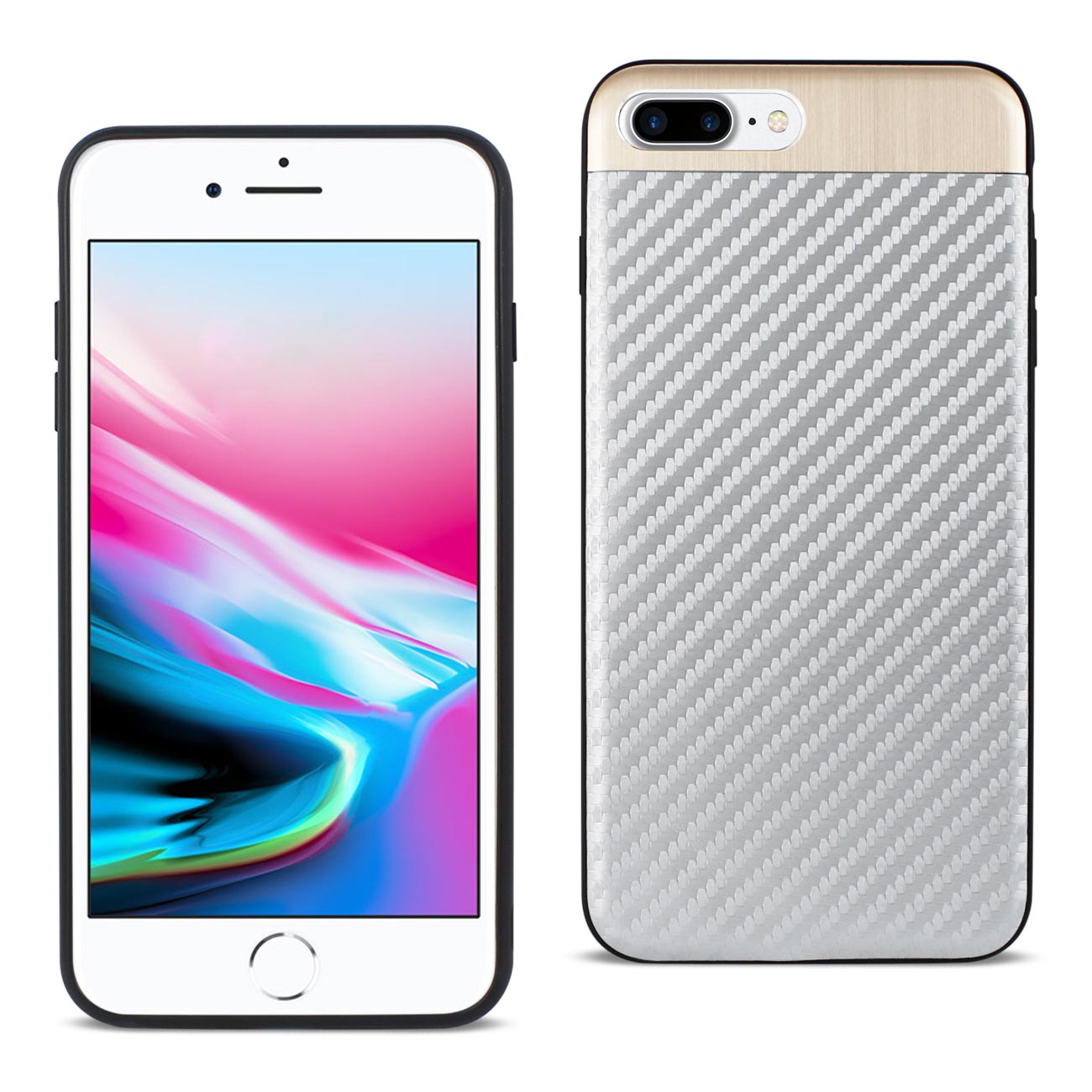 Cover Brushed Aluminum Metal Carbon Fiber Style iPhone 8/ 7 Plus
